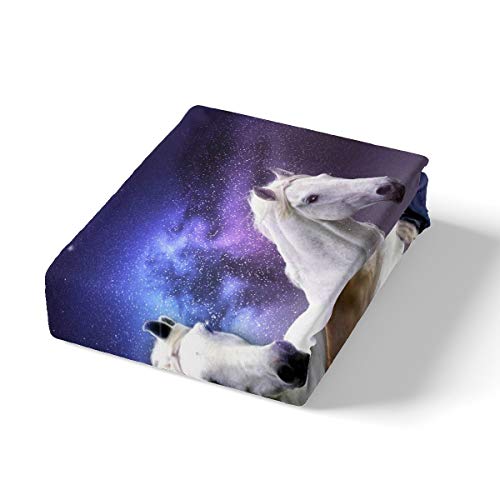 White Horse Bedding Set Galloping Horse Comforter Cover Blue Galaxy Duvet Cover for Boys Girls Kids Room Decor Lightweight Wild Animal Themed Bedspread Cover Single Size With 1 Pillow Case - Image 3