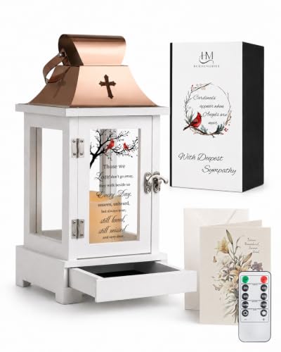 HugMemories Memorial Lantern with Drawer for Keepsakes, Bereavement Sympathy Gifts for Loss of Loved One Mother Father, Sympathy Lantern Funeral Gifts in Memory of Loved One