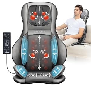 COMFIER Massager Chair with Heat, Shiatsu Neck Back Massager Portable with Compress & Rolling,Massage Chair Pad for Full Back, Neck & Shoulders,Full Body Pain, Gray