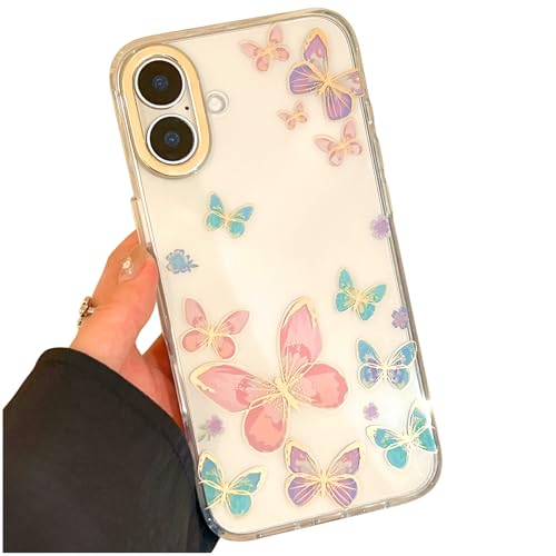 ooooops Clear Glitter Floral Butterfly Protective Phone Case for iPhone 16