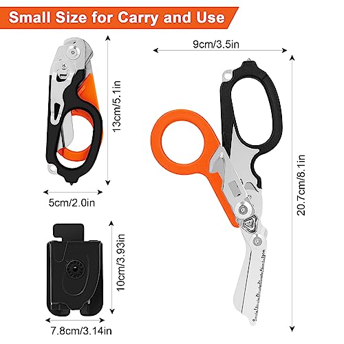 Awaiymi 6 In 1 Multi-function Trauma Shears With Holster, Stainless Steel Foldable Emergency Response Shears, Outdoor Camping Rescue Scissors Tools, Black Orange +Sheath With EMT Trauma Shears