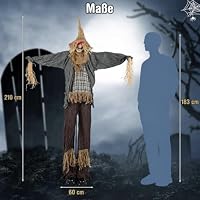 COSTWAY Halloween Vogelscheuche stehend, 210cm Strohpuppe groß animiert | Halloweendeko soundaktiviert mit leuchtenden Augen, gruseligem Sound & beweglichen Armen, Spukhaus Requisite für Garten, Hof – Ansicht 6