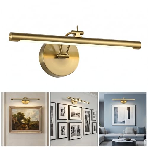 Image of 7Degobii Picture Light Dimmable Hard Wired 15.75 Inch Adjustable Swing Arm Brass Wall lights for pictures Led Display light for artwork 7W Warm White