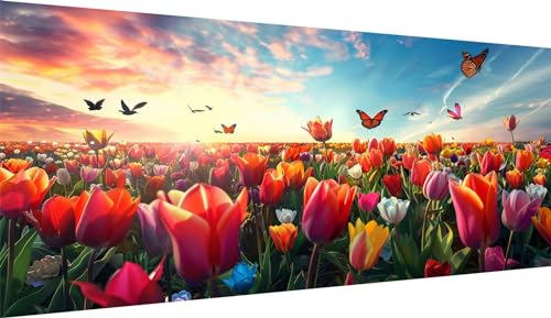 Diamond Painting Grand Format 80x160cm | Broderie Diamant Papillon Tulipe pour Adulte