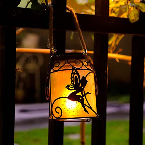 Ostritec Solar Lantern Outdoor, Flickering Flame Hanging Lantern, Waterproof Solar Fairy Lantern , Heavy Duty Retro Metal Frosted Glass Decor For Yard, Patio, Garden, Path, Rv, Halloween Gift #TOP5