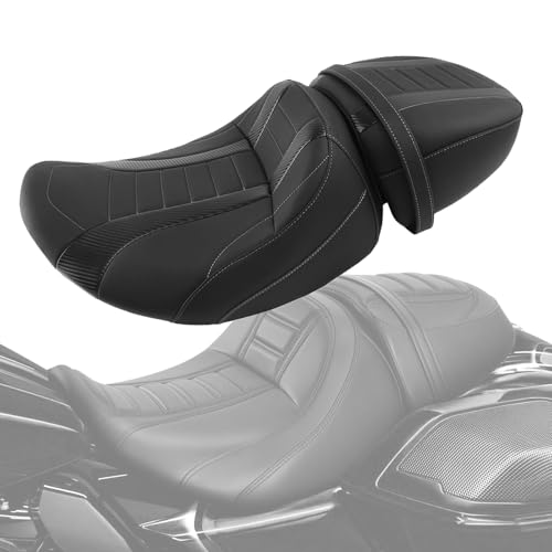 H RUO Motorcycle Two Up Seat Driver Passenger Seat Low Profile PU Leather Seat Fits for Harley