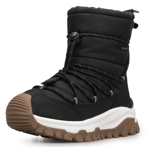 Image of UOVO Boys Winter Boots Waterproof Outdoor Walking Shoes Warm Mid-Cut Ankle Boots Graphene Lining Slip-Resistant Easy On Black School Winter Shoes Black Size 3 UK Big Kid EU 35