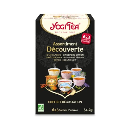 YOGI TEA – Assortiment Découverte – Coffret Dégustation 6 Variétés : Chai Classic, Gingembre Citron, Chaï Curcuma, Équilibre Féminin, Détox & Bonne Nuit – Infusions Bio & Bien-Être – 18 Sachets