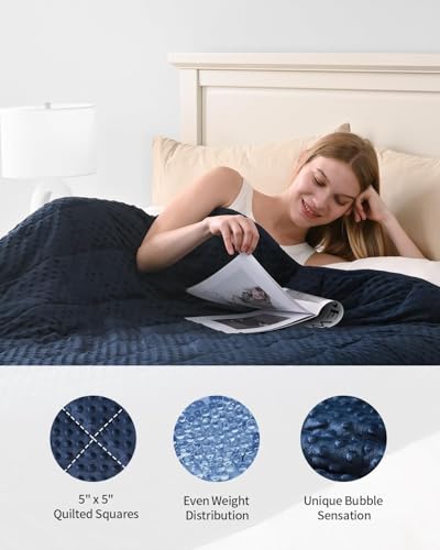 Image of Mr. Sandman Weighted Blanket for Adults Queen Size 12 lbs, Soft Cooling Heavy Minky Blanket for Sleep, Washable Throw Blanket with Glass Beads, 60 x 80 Inches, Navy Blue
