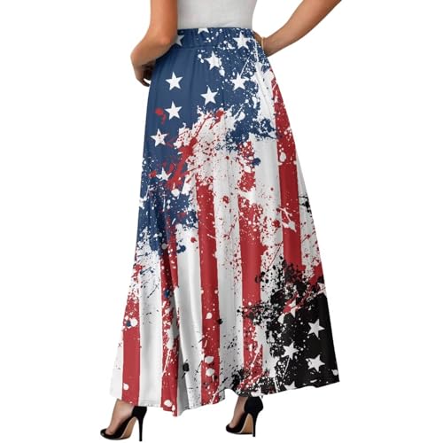 Womens Summer Flowy Swing A-Line Maxi Skirt with Pockets Elastic Waist Long Beach Dress S-XXL2