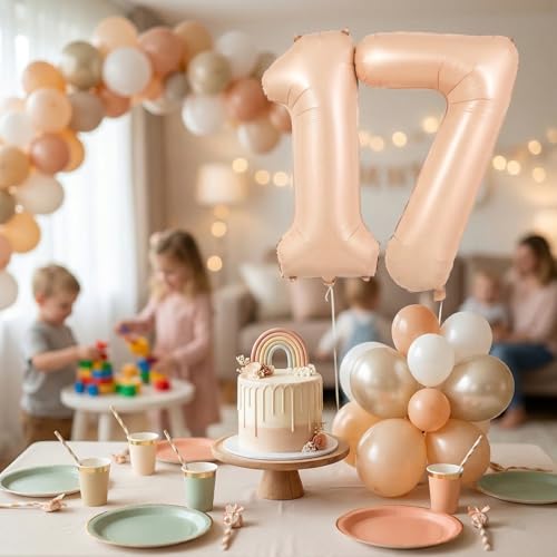 Image of WP WANNA PARTY 40 Inches Apricot Super Shape Number 7 Balloon, Number Balloons for Themes & Events, Birthday Supplies & Decoration -Caramel Light Brown Foil Number Balloons, 1 Piece