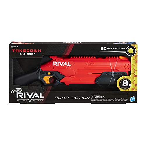 NERF - Rival Takedown XX-800 Blaster: Pistola neumática de acción, con carga posterior y capacidad de 8 balas, 27 m/s, con 8 balas oficiales - Equipo rojo