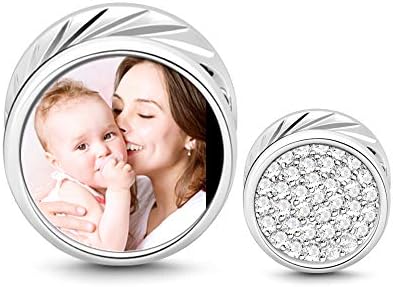 GNOCE Customised Photo Bead charms Sterling Silver Heart Custom Charms Jewelry Personalized Picture Charm fit all Bracelets Necklaces Gift for Family Friends Women Girls