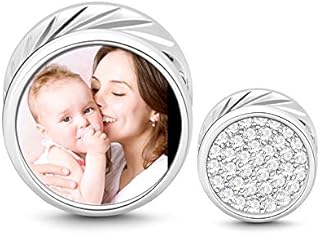 GNOCE Customised Photo Bead charms Sterling Silver Heart Custom Charms Jewelry Personalized Picture Charm fit all Bracelets Necklaces Gift for Family Friends Women Girls