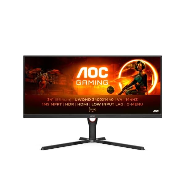 AOC U34G3XM/EU - Monitor Gaming WQHD de 34", 144 Hz, 1ms MPRT, FreeSync Premium