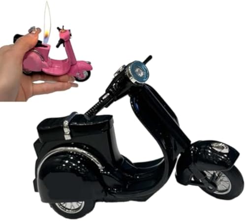 Butane Lighter, Toy Motorcycle Shape, Rechargeable Butane, Adjustable Flame, Plastic Material, Gift(Black)