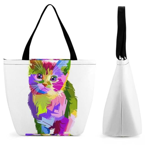 Sac shopping chat femme grand sac bandoulière de voyage 28x32 cm