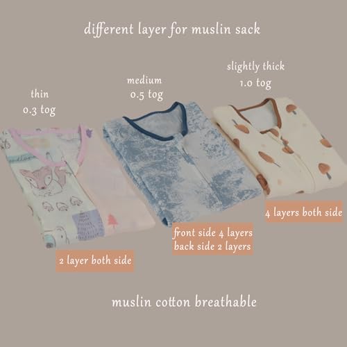 Image of Breathable Toddler Sleeping Bag 18-36 Months, 0.5 TOG Cotton Muslin Sleep Sack, Lightweight Wearable Blanket for Baby Boys All Season Extra Long, 1-3T