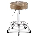 Aikimfuly Adjustable Rolling Shop Stool with Wheels - Swivel Salon Chair for Drafting, Massage, Spa, and Tattoo Use(Gold)