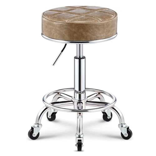 Aikimfuly Adjustable Rolling Shop Stool with Wheels - Swivel Salon Chair for Drafting, Massage, Spa, and Tattoo Use(Gold)