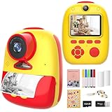 KinderKamera DigitalKamera Print Sofortbildkamera 18MP Selfie Kamera 1080P Videokamera mit 32GB Speicherkarte, 2 Rollen Druckpapier, 5 Farben Pinselstift, 2