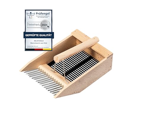 Neustanlo | Raccogli bacche | In legno di faggio certificato PEFCTM di alta qualità con inserto in plastica | filo di ferro zincato con protezione anticorrosione | ideale per mirtilli rossi