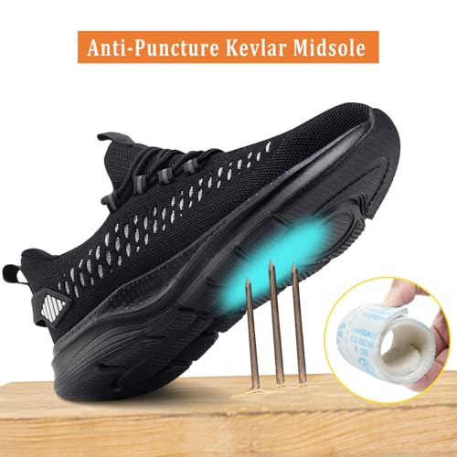 Image of LUPWEE Steel Toe Shoes for Men and Women Comfortable Lightweight Work Safety Shoes Puncture Proof Slip Resistant Indestructible Sneakers Construction Work Utility Shoes Black White 46.5