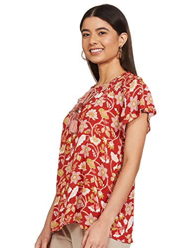 Image of Marks & Spencer Womens Printed Viscose Round Neck Regular Fit Top