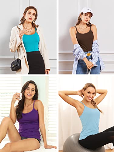 V FOR CITY Shelf Bra Camisole for Women Adjustable Spaghetti Strap Tank Top Cotton Cami Yoga Shirts 2 Pack Black Blue 2XL