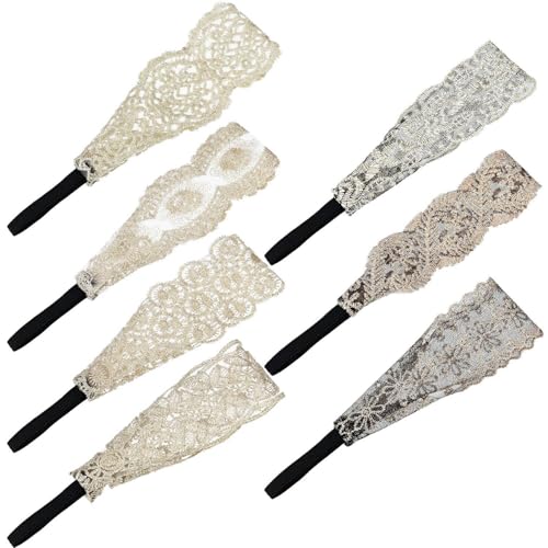 Gejoy 7 Pieces Lace Headbands Women Girls Stretch Headband Halloween Elegant Wide Headwrap Hair Turban Accessories