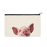 WIRESTER Canvas Zipper Makeup Bag, Cosmetic Pouch, Organizer Case for Women Girl, Multi-Purpose Travel Cosmetic Bag - Pig (1)