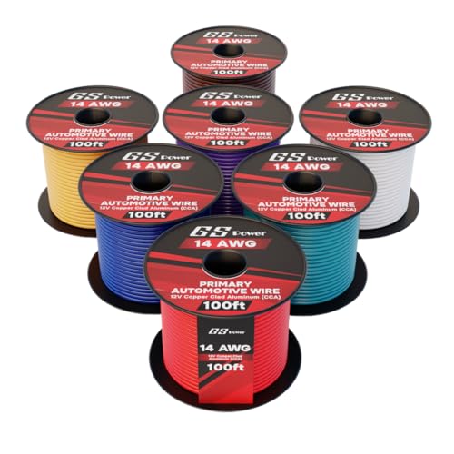 GS Power 700ft CCA 14 Gauge Wire Automotive, 100ft Spool, 7 Colors, 14 AWG 12v, Speaker Electrical Wire Low Voltage Primary for Car Stereo Audio Trailer Harness Hookup Wiring DIY