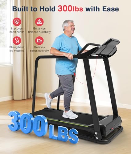 Image of Redliro Walking Treadmill for Seniors with Long Handrails - 0.3 MPH Slow Start, 300 lb Capacity Recovery Foldable Treadmill for Home, 0-2% Incline Fully Flat, Auto Lubrication