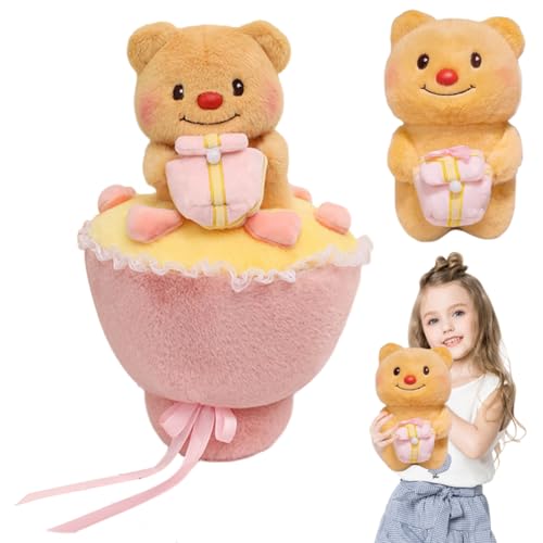 Oso de peluche con ramo de 40 cm, oso de peluche, cojín decorativo para habitación, regalo para mamá, niña, cumpleaños, día de San Valentín