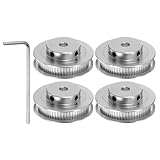 sourcing map 4pcs 2GT Calage Poulie 60 Dents 5mm Alésage 44mm Dia. Aluminium Calage Courroie Poulie avec 2mm Hex Clé Molet pour 6mm Largeur Ceinture 3D Imprimante CNC Machine, Argent Ton