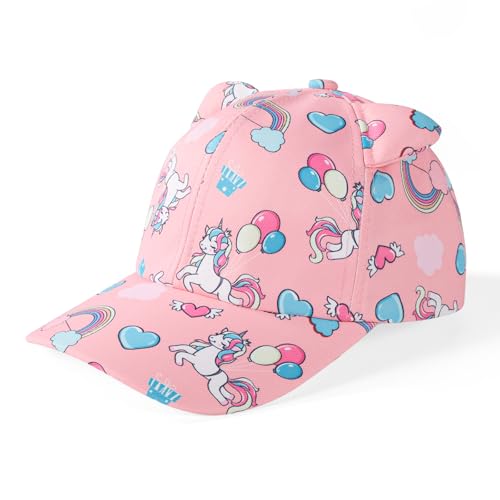 Jupsk Girls Baseball Cap Baby Sun Hat UV Protection Summer Bucket Hat Pink Unicorn Trucker Cap for Toddler Kids Children 3-8 Years