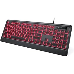 KOPJIPPOM Backlit Wired Keyboard, USB Lighted Computer Keyboards with 7 Colors Backlight, Full Size Silent Keyboard with Media Hotkey for Windows Desktop, PC, Laptop (Black, M)