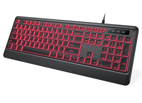 KOPJIPPOM Backlit Wired Keyboard, USB Lighted Computer Keyboards with 7 Colors Backlight, Full Size Silent Keyboard with Media Hotkey for Windows Desktop, PC, Laptop (Black, M) by KOPJIPPOM - Used condition - US$20.28