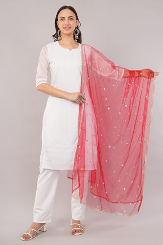 Image of Net Butti Dupatta for Women | Golden Lace Border Chunni | Butti Work Odhani | Wedding & Bridal Styling | Lightweight Drape | Kurti & Salwar Suit