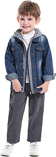 Cromoncent Boys Girls Kids Hooded Denim Jacket Teens Jean Jacket With Hood，Hooded Blue 3-4T #TOP3