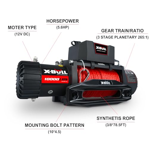X-Bull USAM-XBEW001-1 Winch 10000 Lb. Load Capacity Electric Winch Kit 12V Synthetic Rope,Waterproof Electric Winch thumb #1