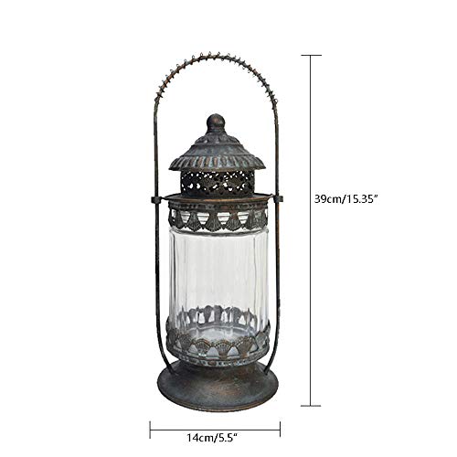 Sungmor Antique Style 15.35 Inch Windproof Metal Candle Lantern | Decorative Hanging Tabletop Lantern Candle Holder | Perfect for Parties,Vintage Wedding Tabletop Centerpiece,Home Decoration