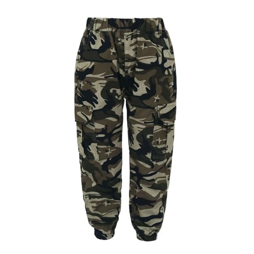 JanJean Boys Joggers Cargo Pants for Kids Elastic Waist Cotton School Trousers for Jogging Hiking Running