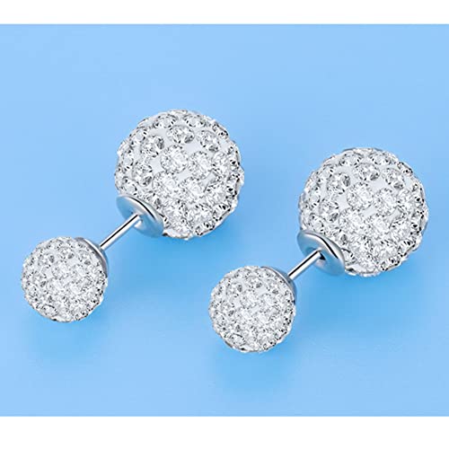 Bg&Wling Front Back Double Ball Earrings Sparkly Crystal Ball Sterling Silver Post Stud Earrings Hypoallergenic Dainty Jewelry For Women Girls #TOP5