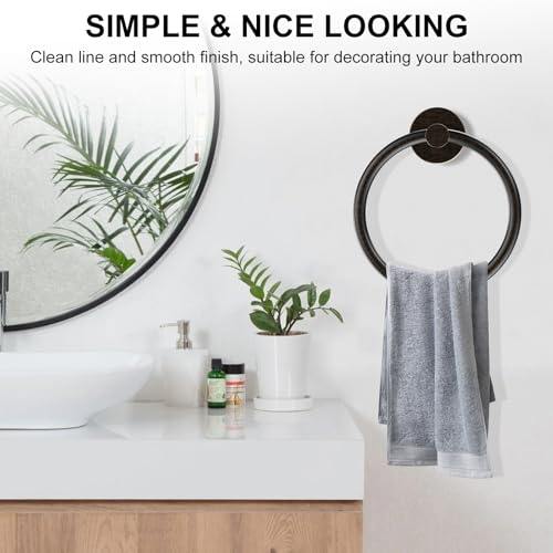 Image of SetSail Towel Holder for Bathroom Wall 2 Packs Towel Ring Screw-in Stainless Steel Hand Towel Hanger for Bathrooms Oil Rubbed Bronze