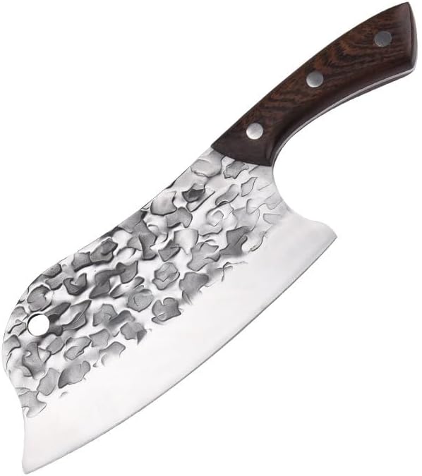 Meat Cleaver,Cleaver Knife, Traditional Handmade Forged Kitchen Knife Hammer Stainless Steel Serbian Chef's Chopper Cooking Knives Meat Slicer Butcher Knife(Handle 01)