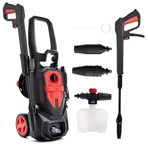 Lehmann Austin Hidrolimpiadora de Alta Presion, 1800 W, máx. 220 Bar, Caudal de 450 l/h, Bomba de Aluminio, Manguera 5 m, Accesorios incluidos – Boquilla Ajustable, Boquilla Turbo, Lanza de Espuma