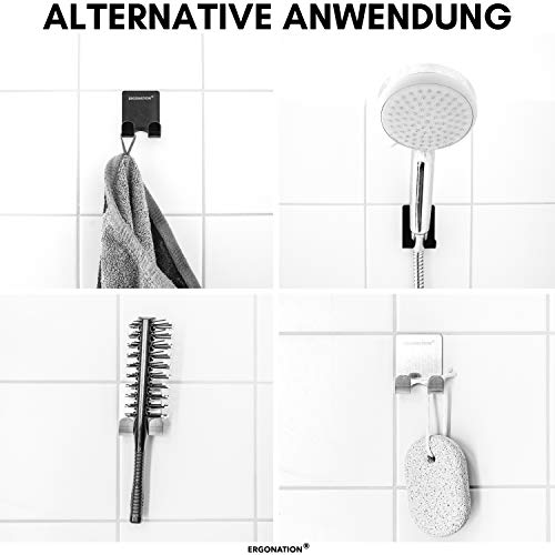 Ergonation Selbstklebender Rasiererhalter aus Edelstahl für Badezimmer, Dusche und Badewanne | Wasserdichter Halter/Wandhaken für Rasierer, Handtücher, Schlüssel, Regenschirme, Kabel (Weiß, 2) - Image 4