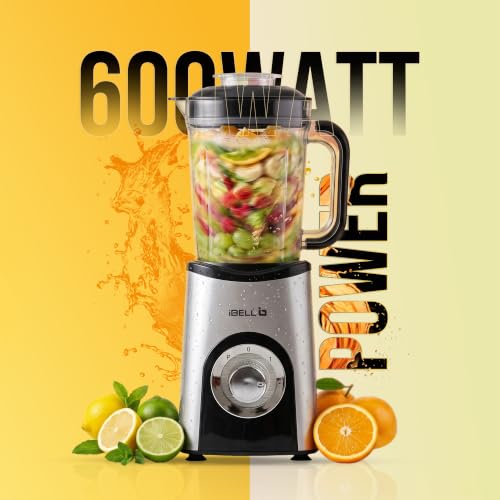 Image of iBELL Nutri Core 3Q Plus 600W Nutri Blender Mixer Grinder & Juicer with 3 Jars with Sipper Cap, 2 Year Warranty, 2-Speed & Pulse Function, Overheat Protection for Smoothies, Juices (Silver)