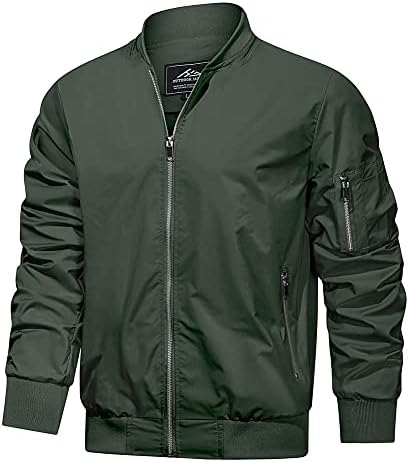 HJWWIN Men's Slim Fit Lightweight Softshell Flight Bomber Jacket Spring Fall Coat with Pockets